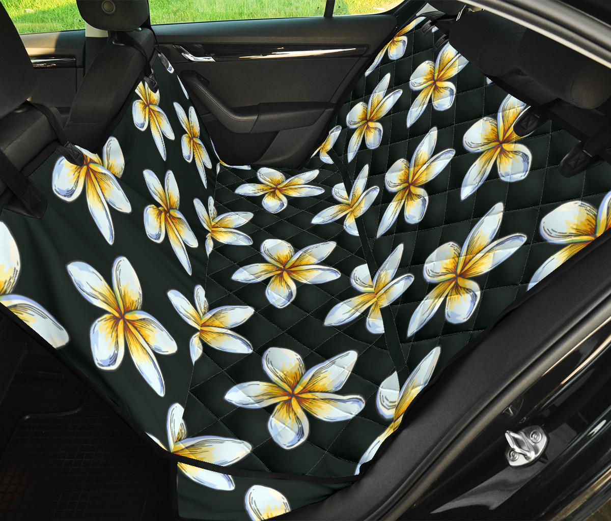 White Plumeria Pattern Print Design PM022 Rear Dog  Seat Cover