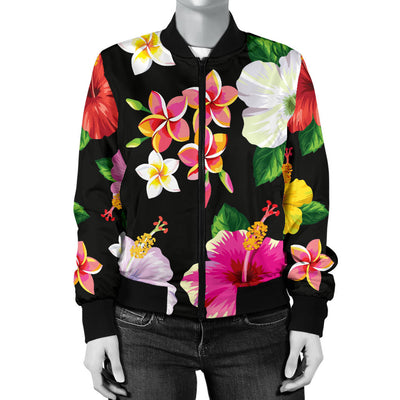 Hibiscus Pattern Print Design HB025 Women Bomber Jacket