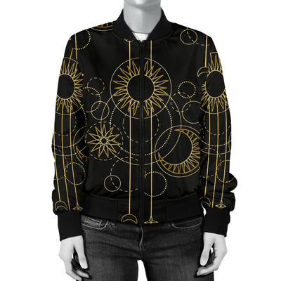 Moon Boho Style Pattern Print Design 01 Women's Bomber Jacket