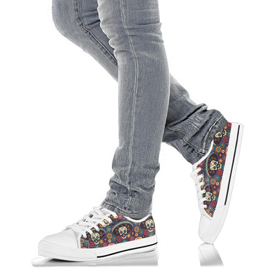 sugar skull Maxican Pattern White Bottom Low Top Shoes