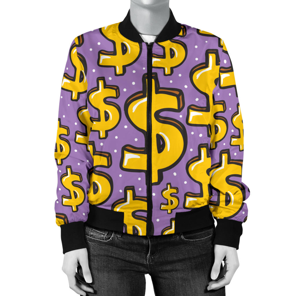 Dollar Pattern Print Design DO01 Women Bomber Jacket