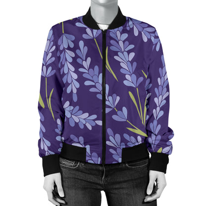 Lavender Pattern Print Design 03 Women's Bomber Jacket