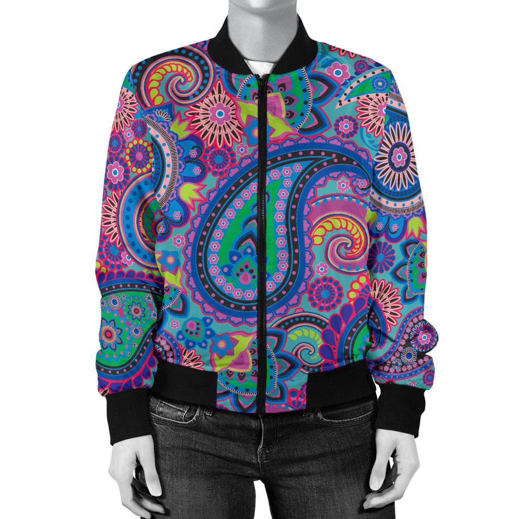 Paisley Colorful Pattern Print Design A02 Women's Bomber Jacket