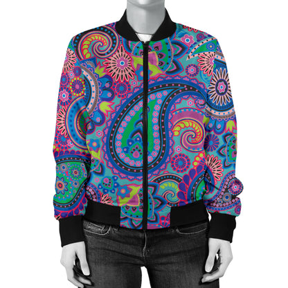 Paisley Colorful Pattern Print Design A02 Women's Bomber Jacket