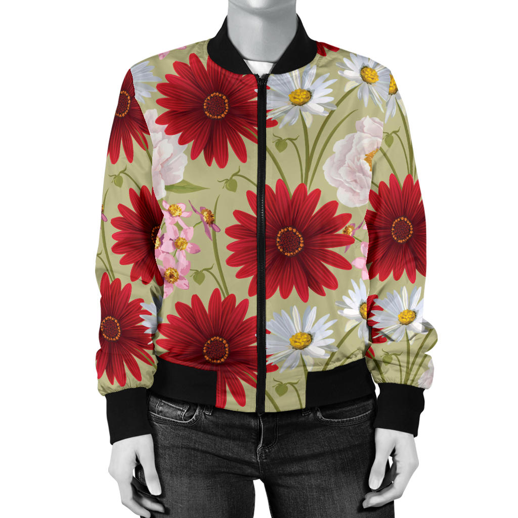 Gerberas Pattern Print Design GB07 Women Bomber Jacket