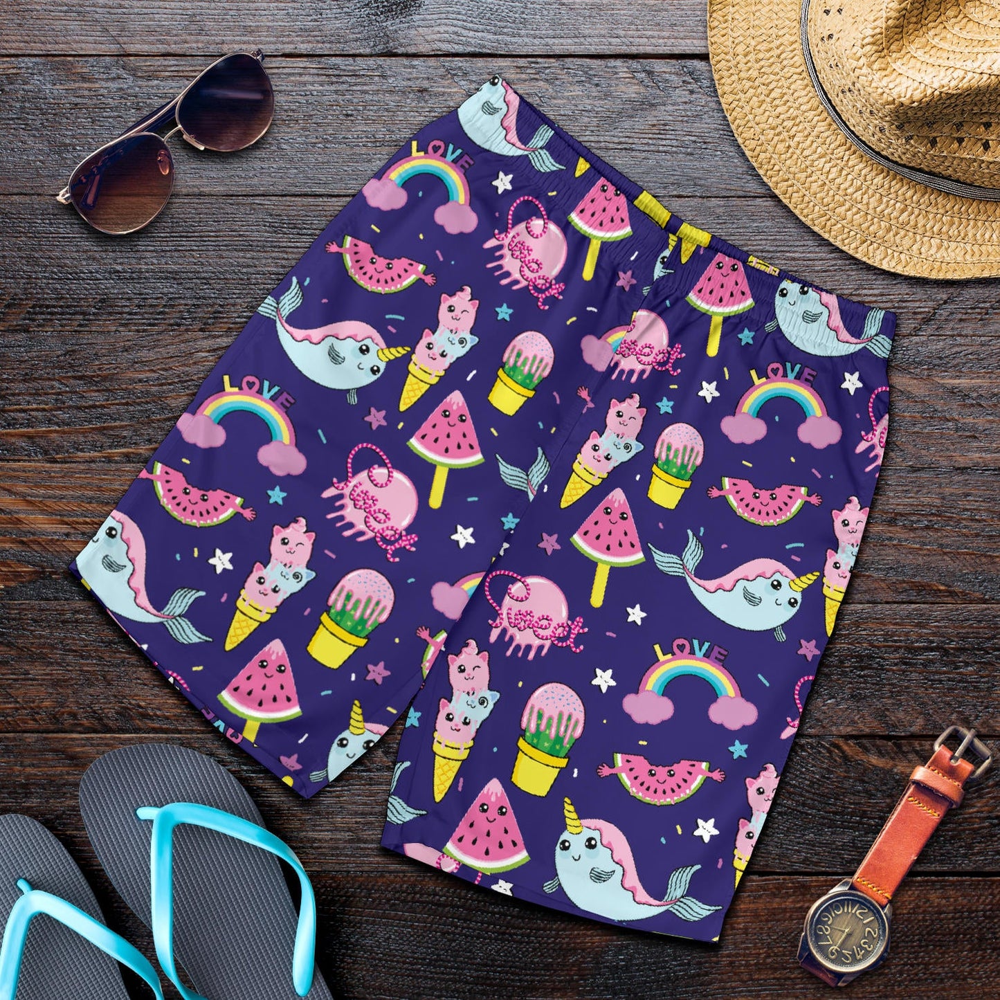Narwhal Cute Pattern Print Design 02 Mens Shorts