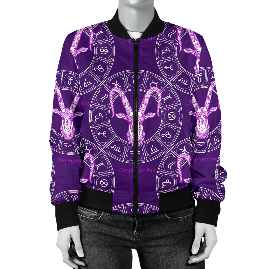 Capricorn Zodiac Pattern Print Design 04 Women's Bomber Jacket