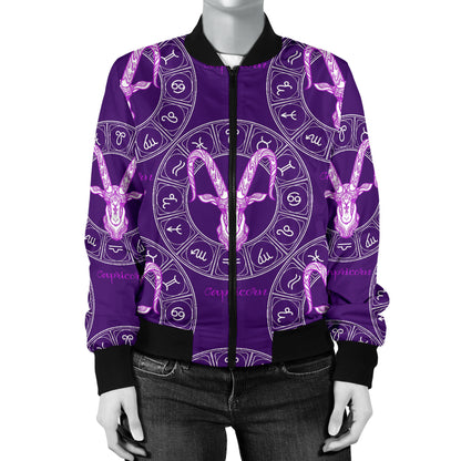 Capricorn Zodiac Pattern Print Design 04 Women's Bomber Jacket