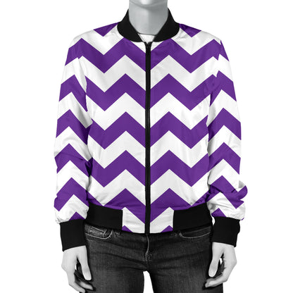 Chevron Purple Pattern Print Design 03 Women's Bomber Jacket