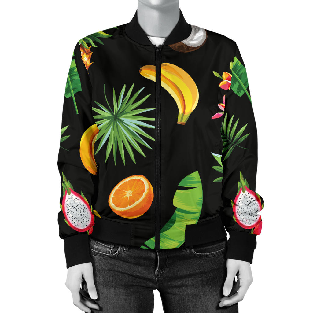 Tropical Fruits Pattern Print Design TF03 Women Bomber Jacket