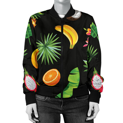 Tropical Fruits Pattern Print Design TF03 Women Bomber Jacket