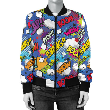 Comic Book Pattern Print Design 02 Women's Bomber Jacket
