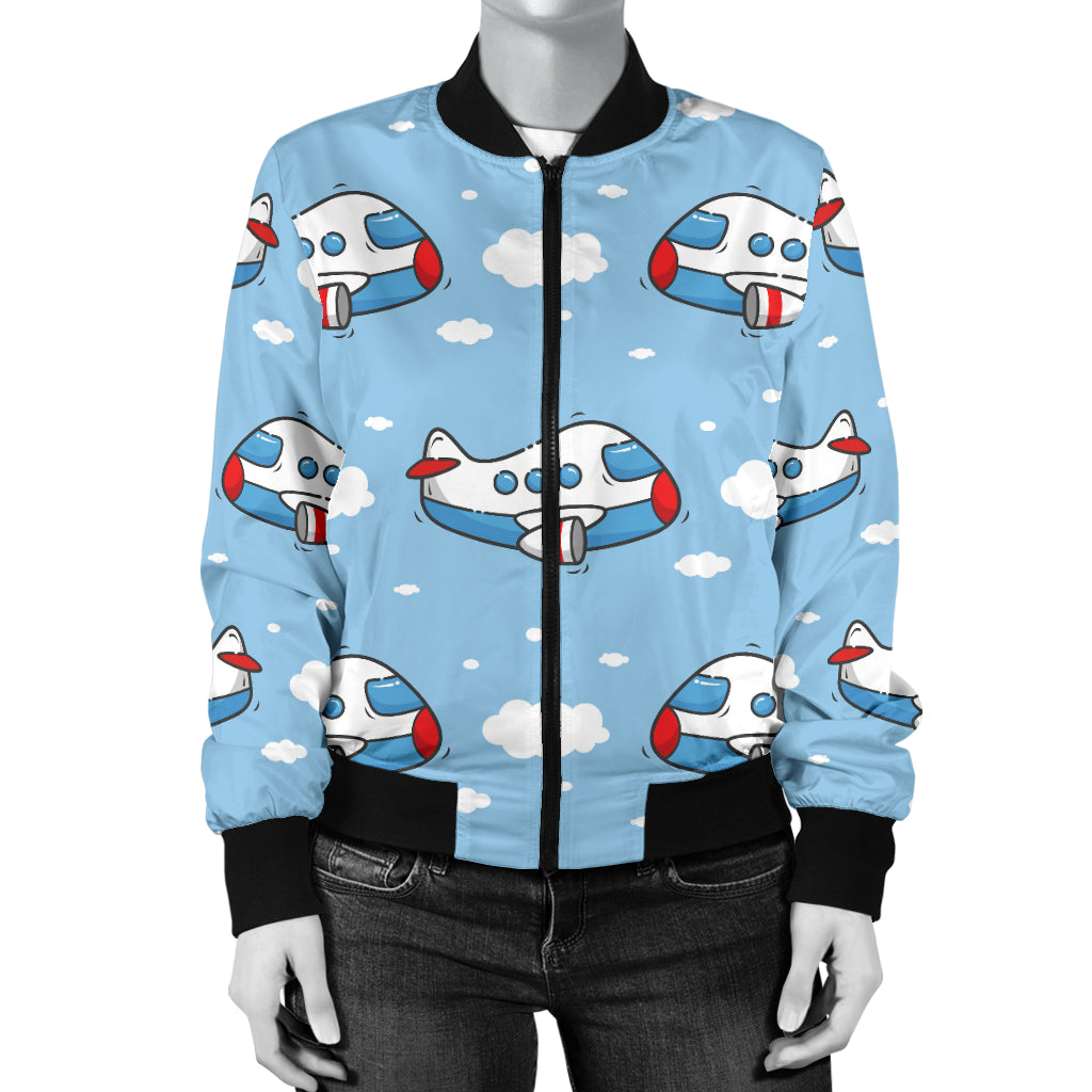 Airplane Cartoon Pattern Print Design 07 Women's Bomber Jacket