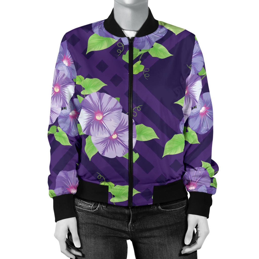 Morning Glory Pattern Print Design MG03 Women Bomber Jacket