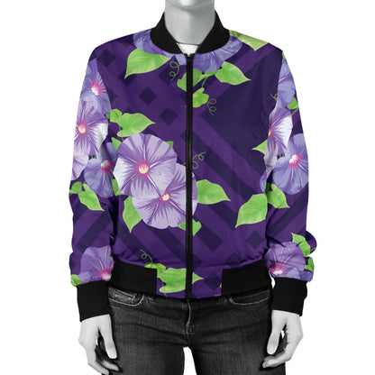 Morning Glory Pattern Print Design MG03 Women Bomber Jacket
