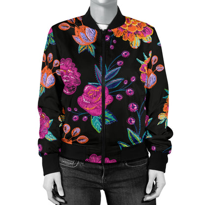 Marigold Pattern Print Design MR02 Women Bomber Jacket