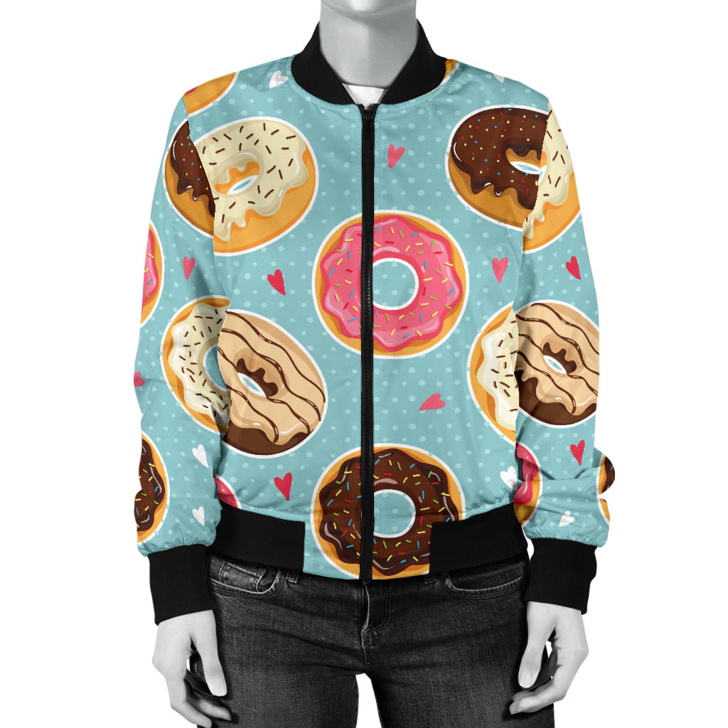 Donut Pattern Print Design DN04 Women Bomber Jacket