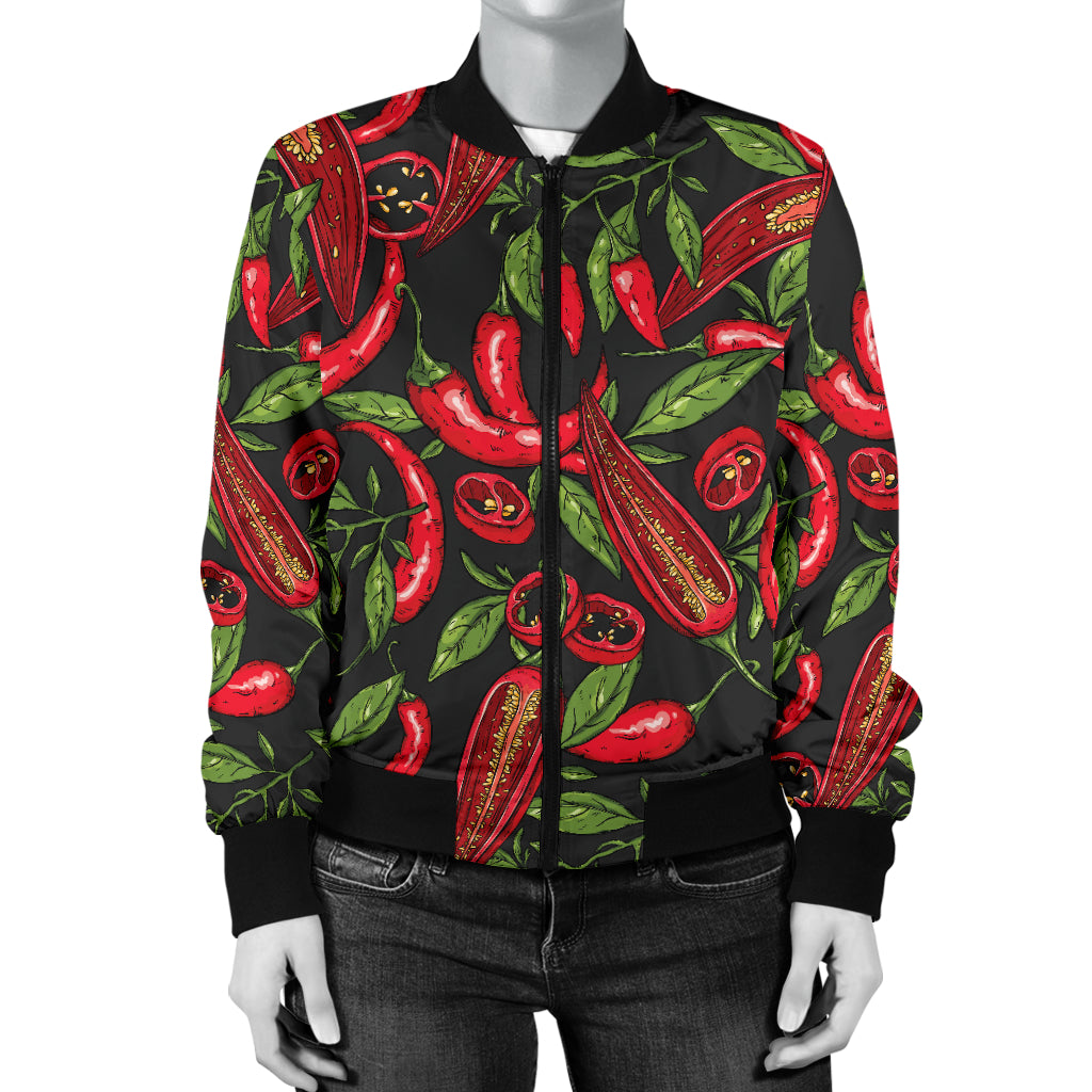 Chilli Pepper Pattern Print Design 02 Women's Bomber Jacket