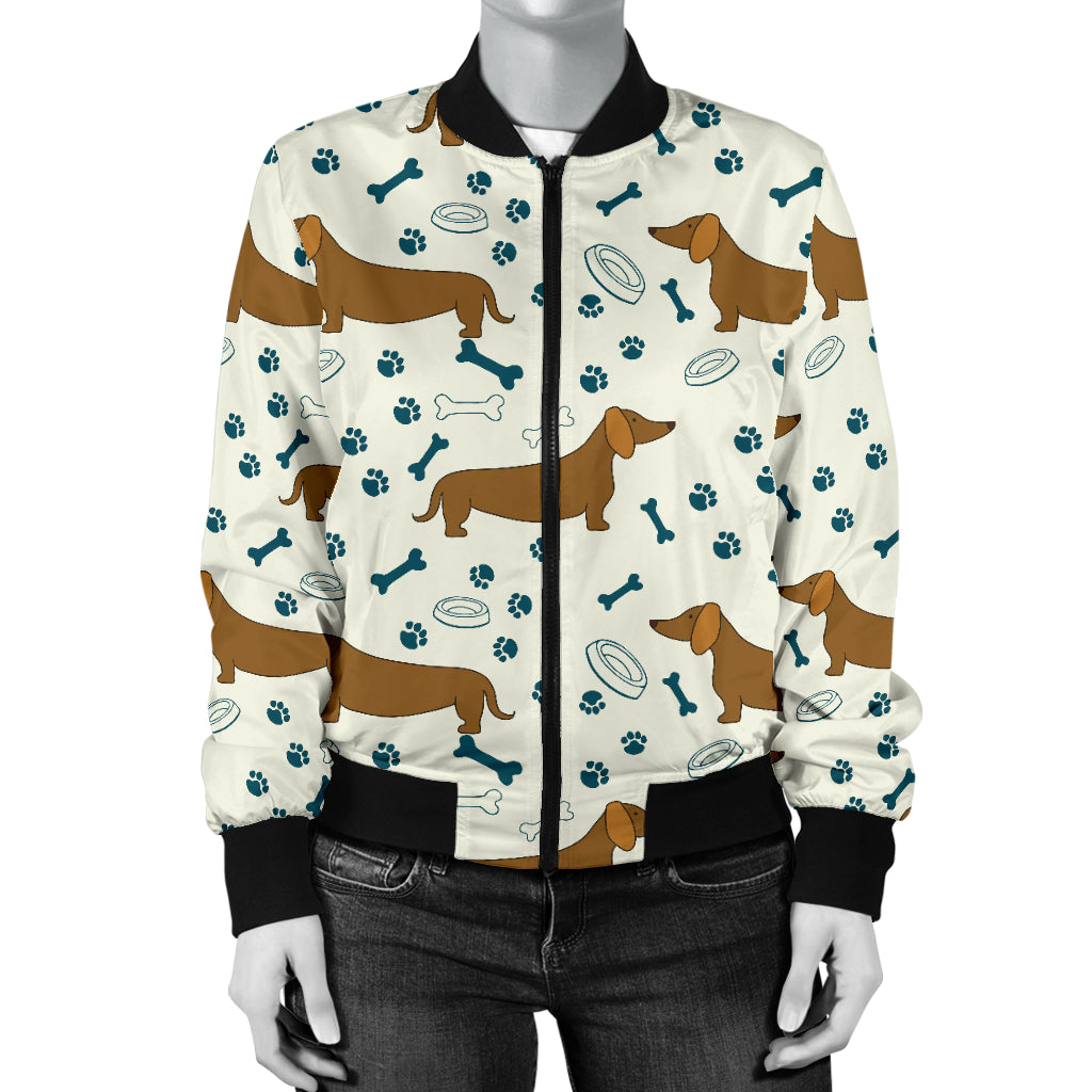 Dachshund Pattern Print Design 01 Women's Bomber Jacket