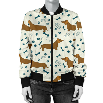 Dachshund Pattern Print Design 01 Women's Bomber Jacket
