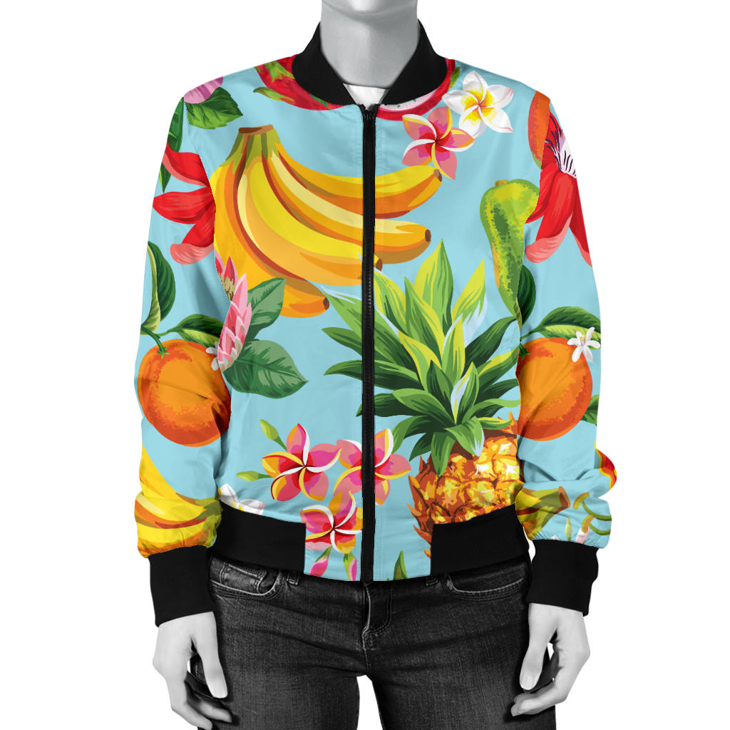 Tropical Fruits Pattern Print Design TF01 Women Bomber Jacket