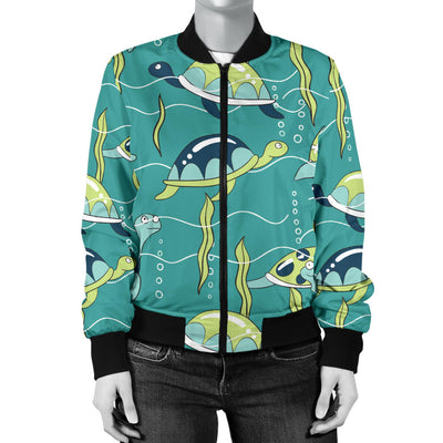 Sea Turtle Pattern Print Design T08 Women Bomber Jacket