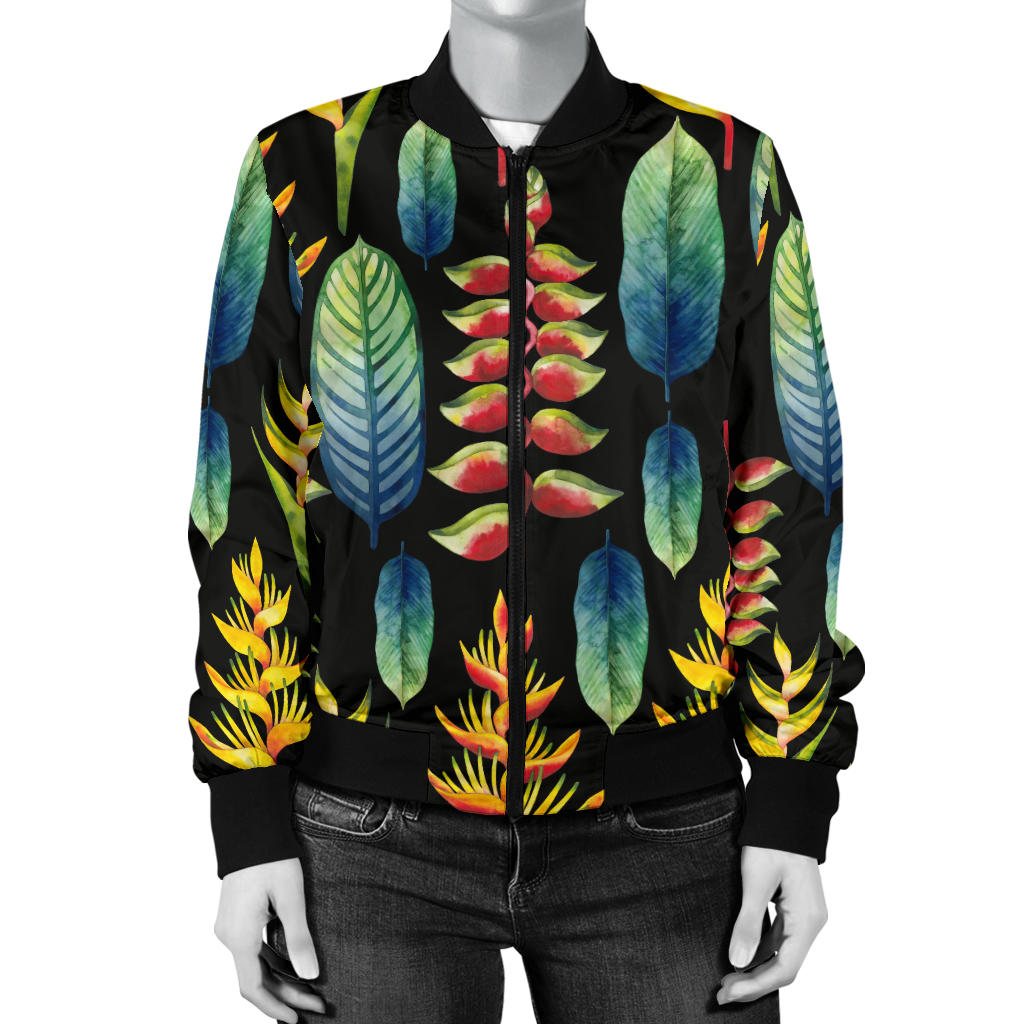 Heliconia Pattern Print Design HL03 Women Bomber Jacket