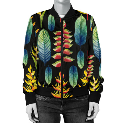 Heliconia Pattern Print Design HL03 Women Bomber Jacket