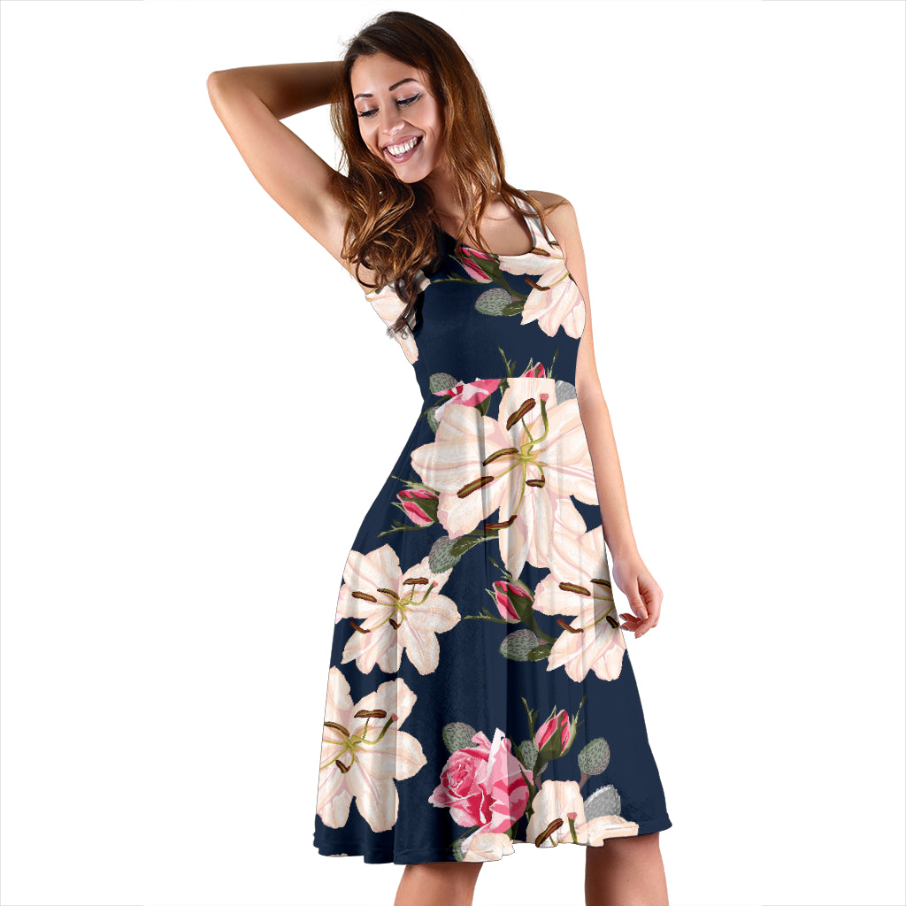 Lily Pattern Print Design LY04 Midi Dress