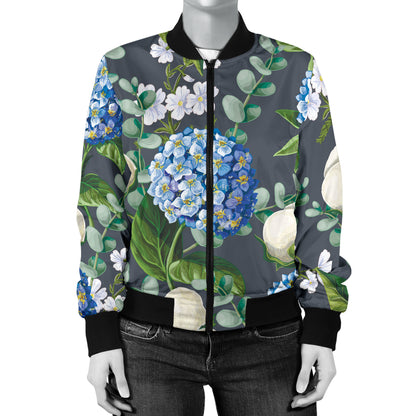 Hydrangea Pattern Print Design 02 Women's Bomber Jacket
