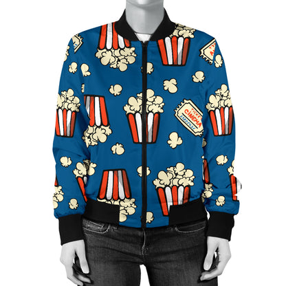 Popcorn Pattern Print Design A03 Women's Bomber Jacket