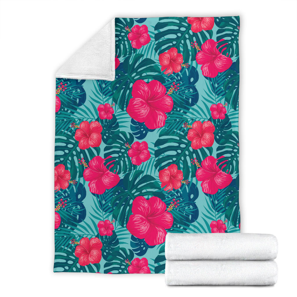 Red Hibiscus Pattern Print Design HB017 Fleece Blanket