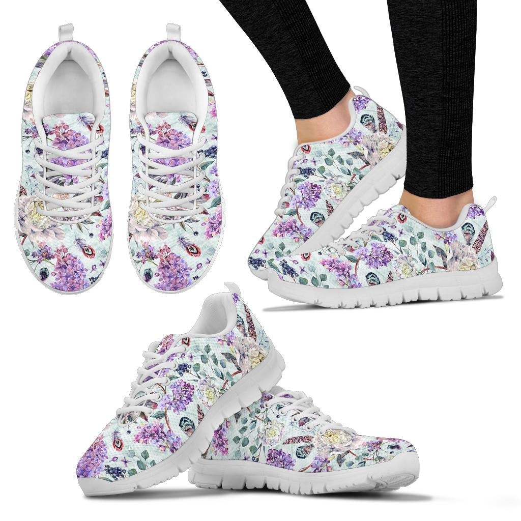 Lilac Pattern Print Design LI06 Sneakers White Bottom Shoes