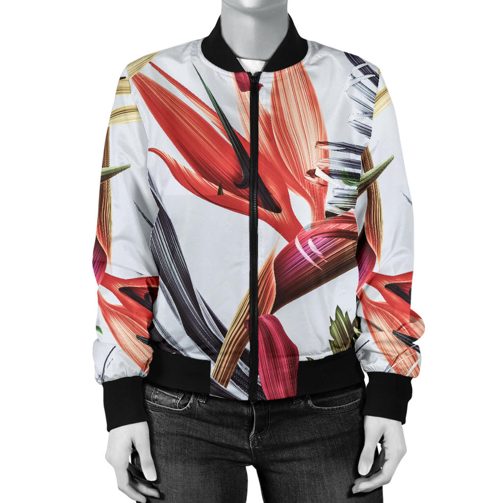 Tropical Flower Pattern Print Design TF021 Women Bomber Jacket