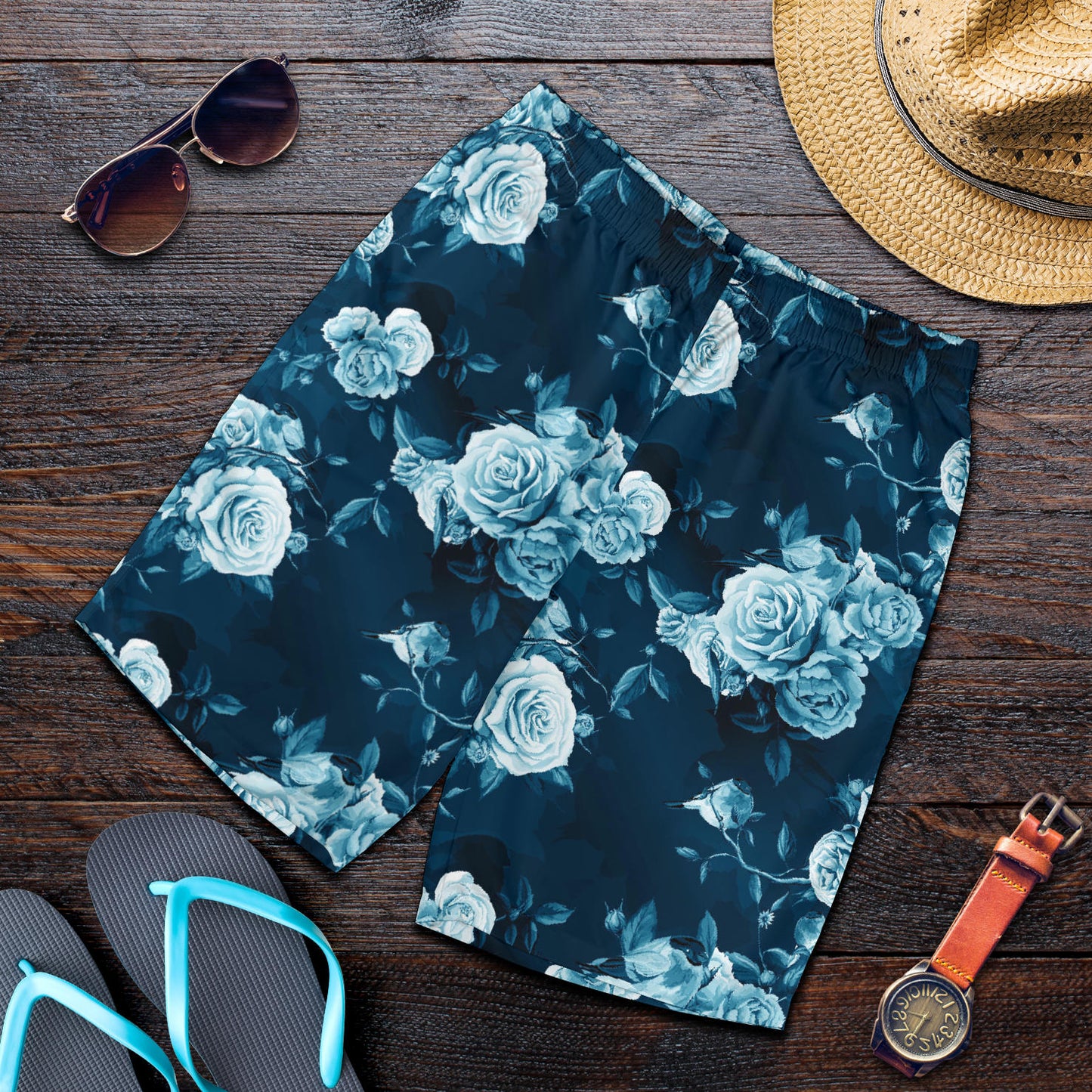 Rose Blue Pattern Print Design RO014 Mens Shorts