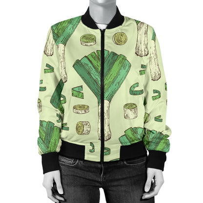 Leek Pattern Print Design 04 Women's Bomber Jacket