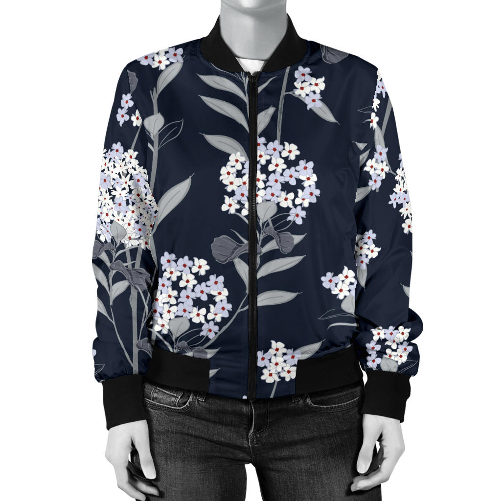 Hydrangea Pattern Print Design HD07 Women Bomber Jacket