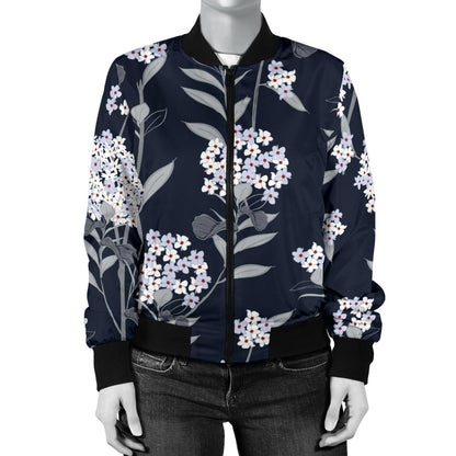 Hydrangea Pattern Print Design HD07 Women Bomber Jacket