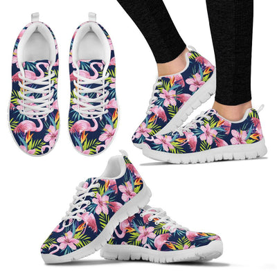 Flamingo Hibiscus Print Sneakers White Bottom Shoes