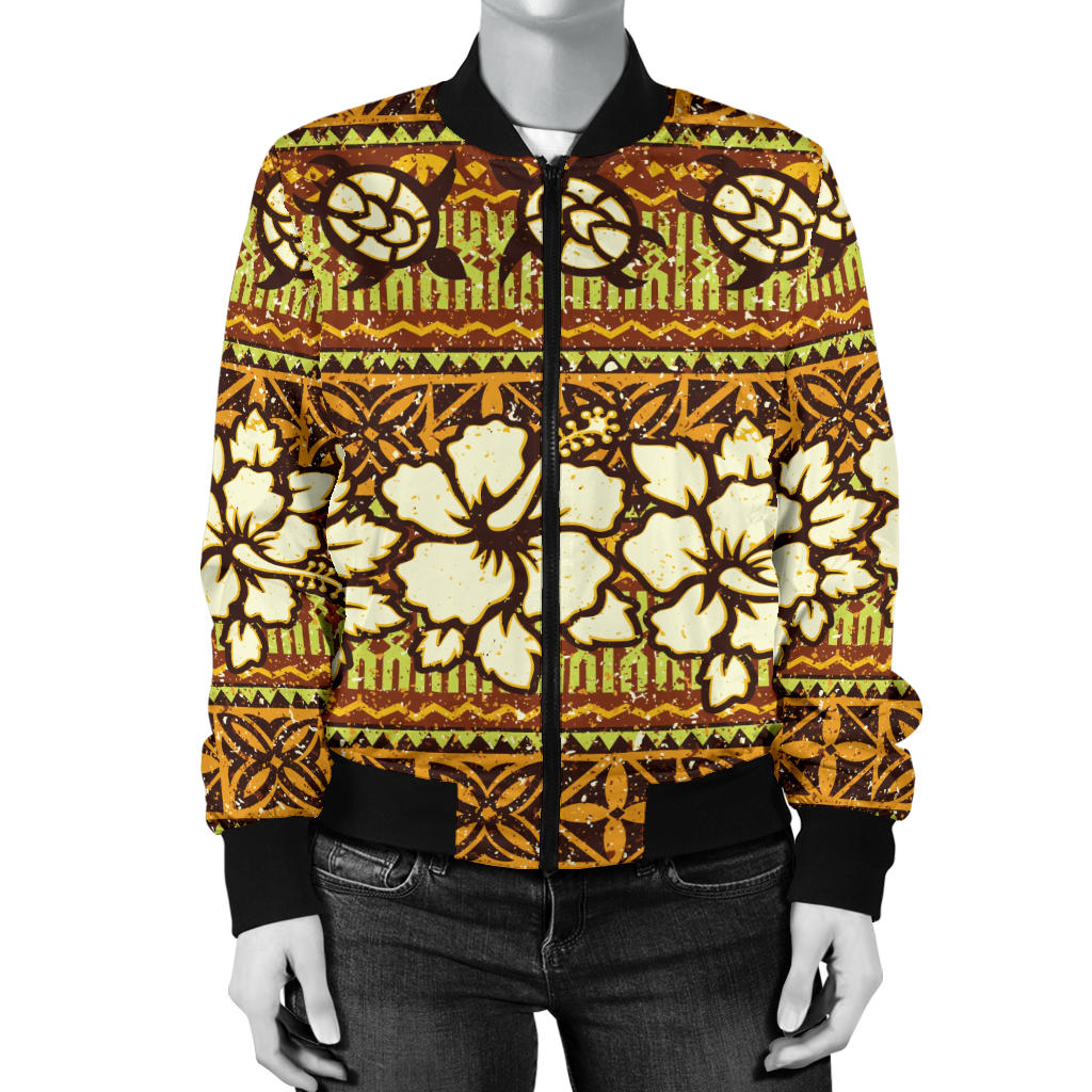 Hawaiian Themed Pattern Print Design H015 Women Bomber Jacket