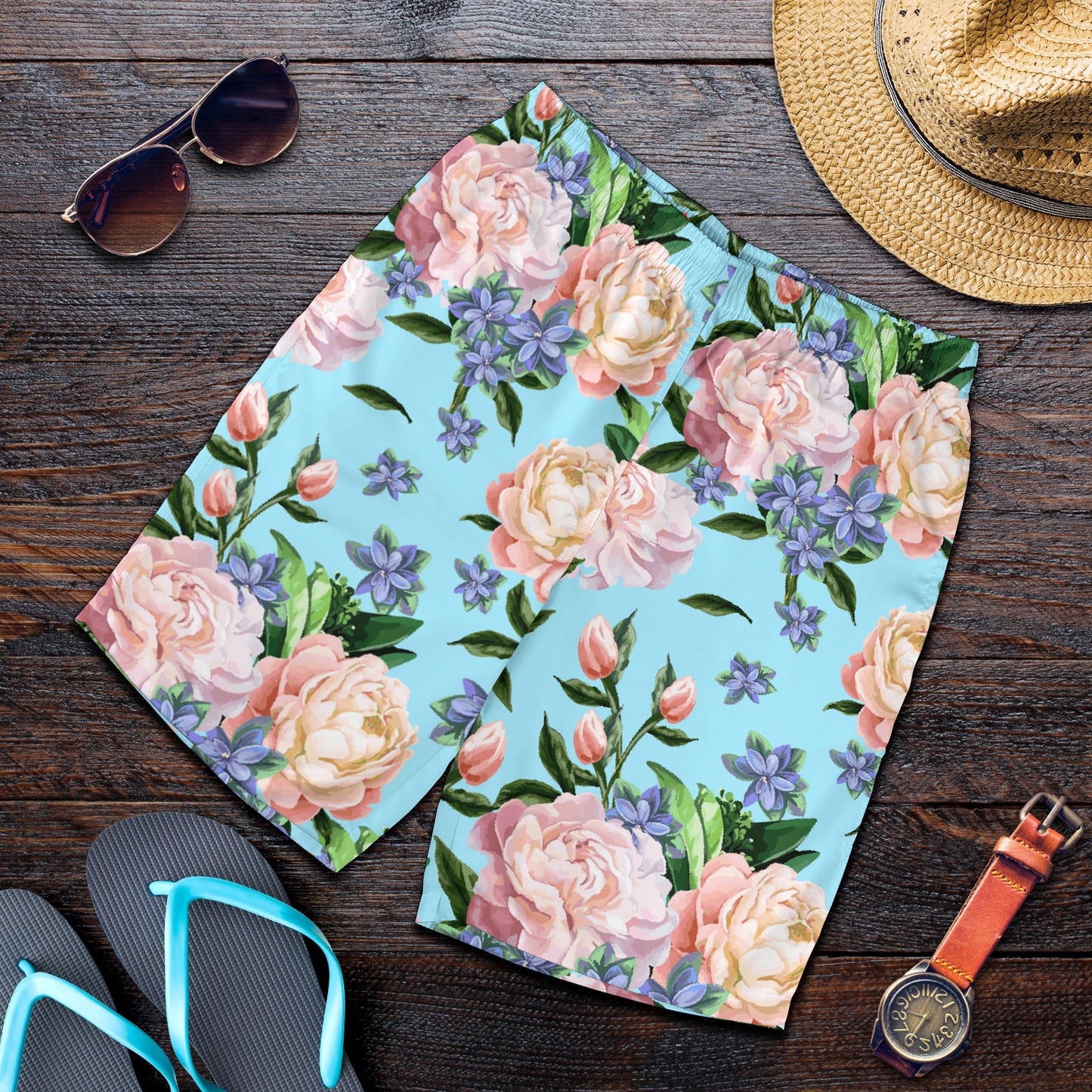 Peony Pattern Print Design PE02 Mens Shorts