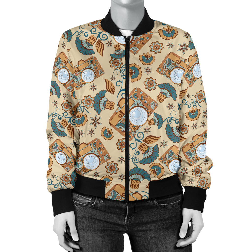 Camera Pattern Print Design 05 Women's Bomber Jacket