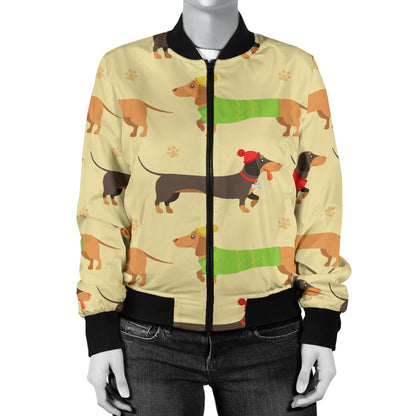 Dachshund Pattern Print Design 06 Women's Bomber Jacket
