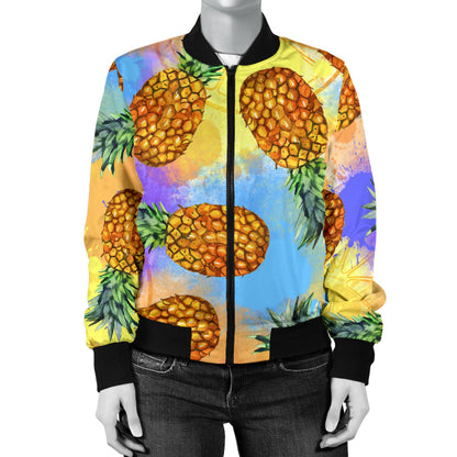 Pineapple Pattern Print Design PP09 Women Bomber Jacket