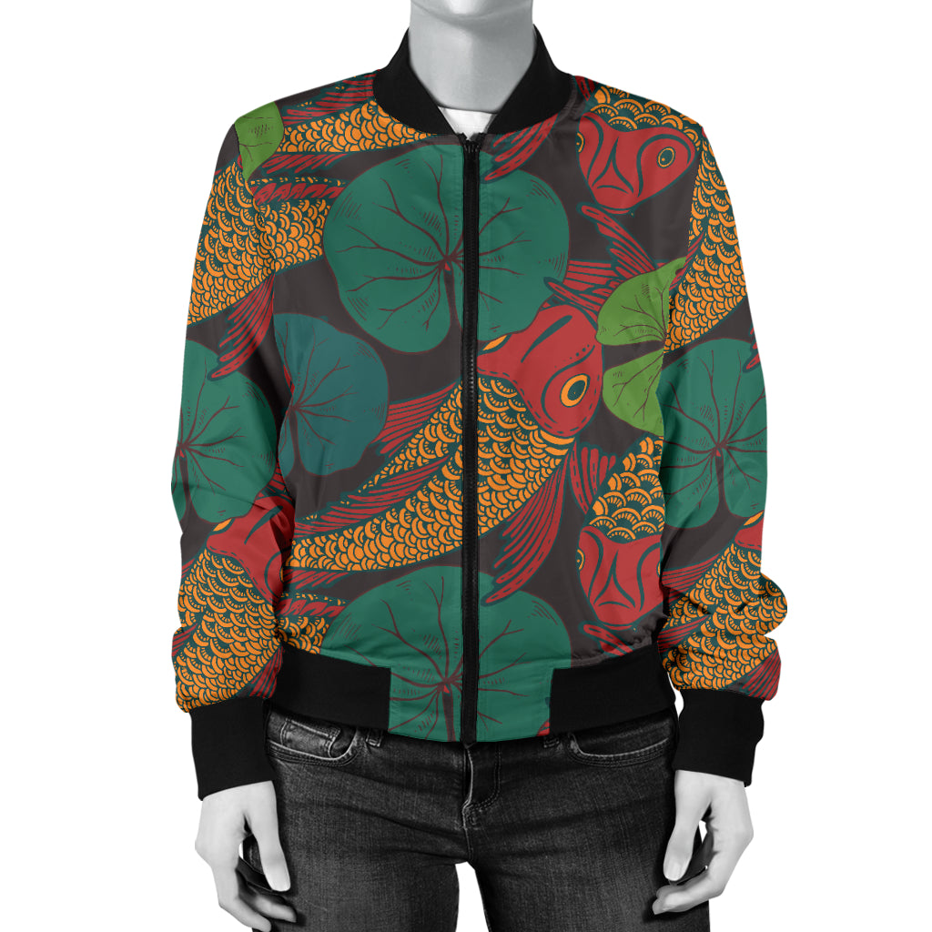 KOI Fish Pattern Print Design 01 Women's Bomber Jacket