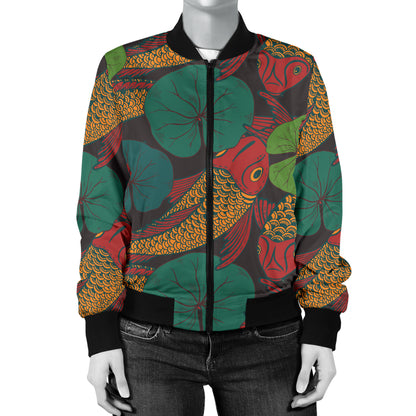 KOI Fish Pattern Print Design 01 Women's Bomber Jacket