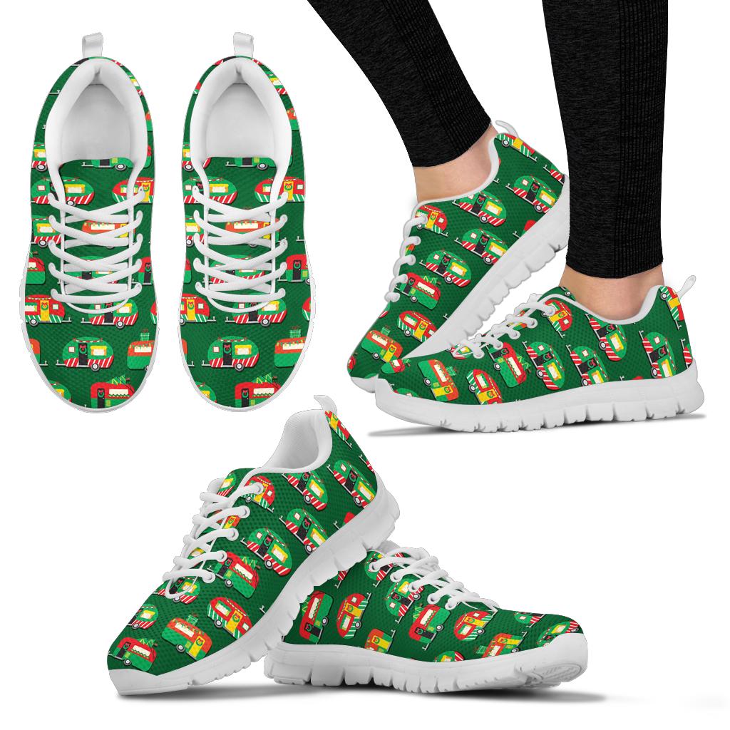 Camper Camping Christmas Themed Print Sneakers White Bottom Shoes