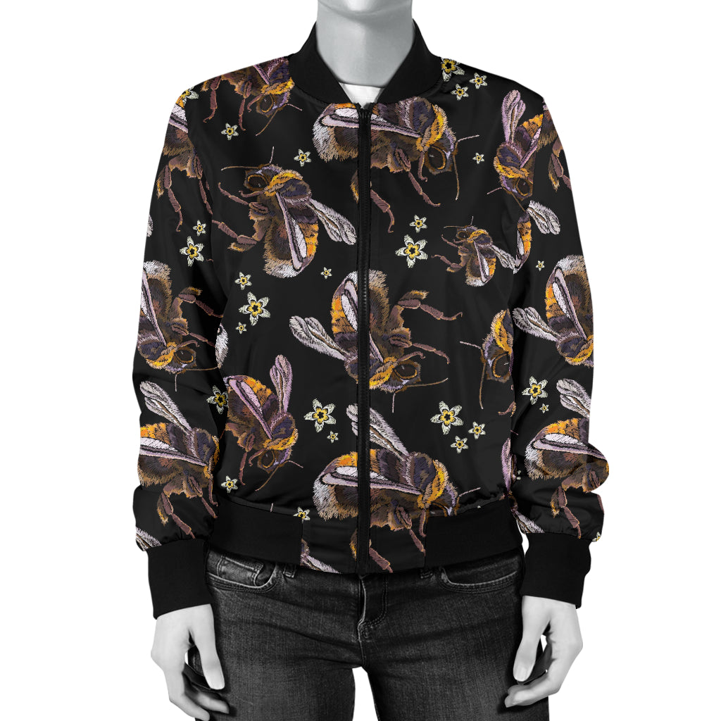 Bee Pattern Print Design 04 Women's Bomber Jacket