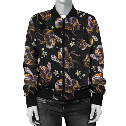 Bee Pattern Print Design 04 Women's Bomber Jacket