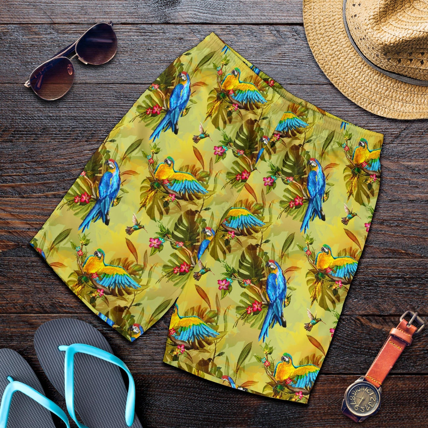 Parrot Pattern Print Design A02 Mens Shorts